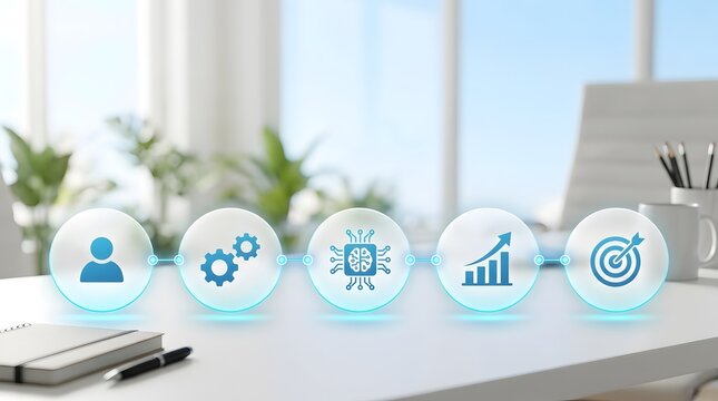 Digital transformation process flow human resources automation AI growth and goals in a modern office environment
