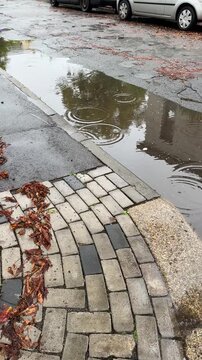 Flooded Road After Autumn Storm with Undermined Roadway 4k