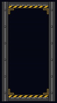 Industrial metal frame with hazard stripes animation sequence sprite sheet