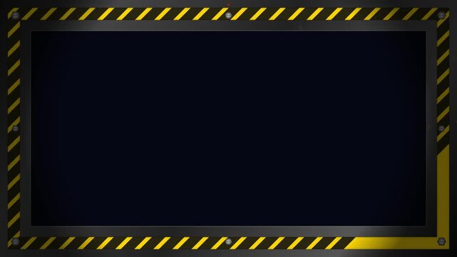 Industrial warning stripes video background with metal frame border animation