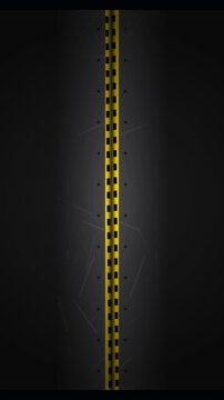 Industrial heavy metal blast doors opening and closing with hazard stripes and warning lights
