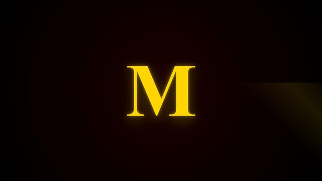 3d letter m glowing with golden light on dark background