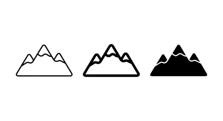 Mountain Icons Set: Outline, Filled, Silhouette Vector Graphics for Nature and Adventure Themes © Tanimu