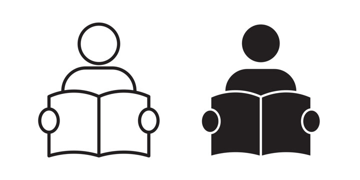 Book open reader icon flat outline in black