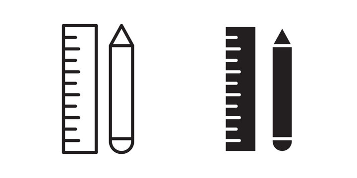 Pencil and ruler icon flat outline in black