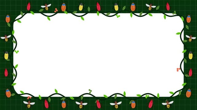 Animated Jungle Vine Border Frame with Flying Insects and Copy Space
