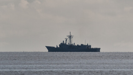  GUIDED MISSILE FRIGATE - A warship is sailing on the sea (photo with "sandstone" texture applied) © Wojciech Wrzesień