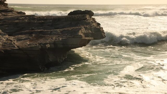 glorious Walker Bay Nature Reserve and massive wave sets, in late afternoon light , South Africa