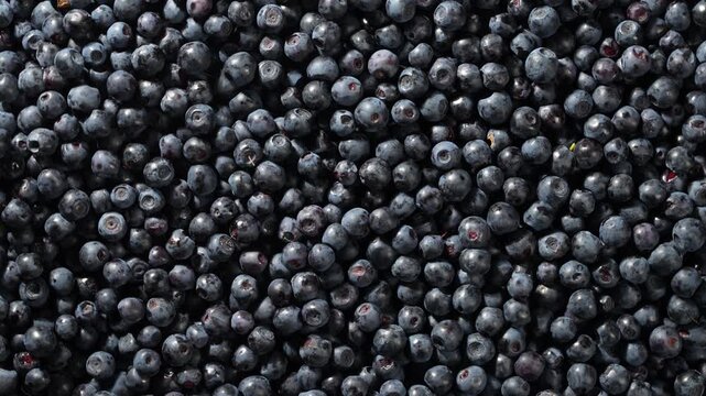 Fresh organic blueberries background. Macro shot of ripe wild blueberries with natural waxy bloom. Rich textured food backdrop for healthy nutrition, organic farming promos and summer berry desserts