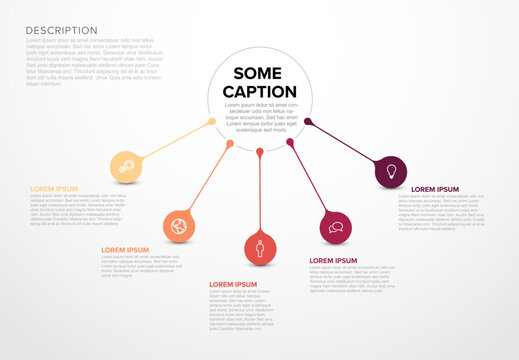 Modern infographic template with five colorful nodes for business workflow presentations. This infographic template is ideal for clear business diagram design.