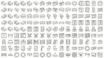 Fototapeta premium Set of isometric furniture icons for interior design