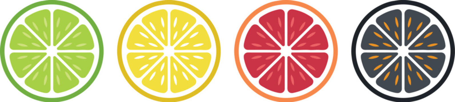 Set of colorful citrus fruit slices including lime lemon grapefruit and orange icons