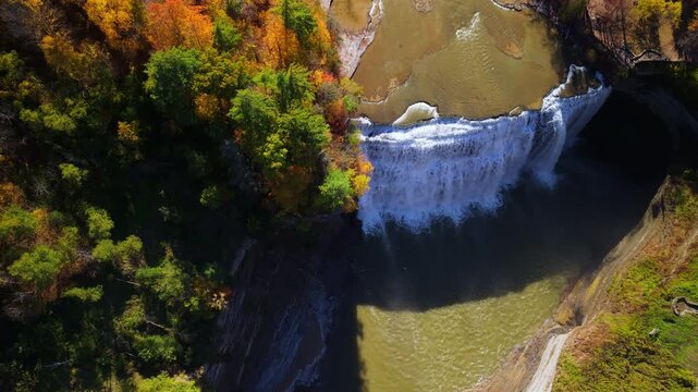 Autumn Waterfall and Gorge at Letchworth State Park in New York, America