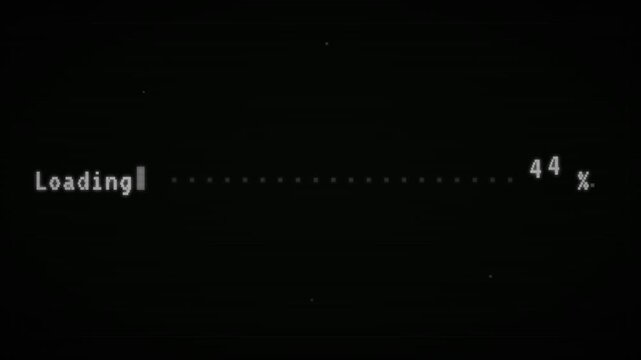 Retro computer loading screen displaying progress percentage on black background