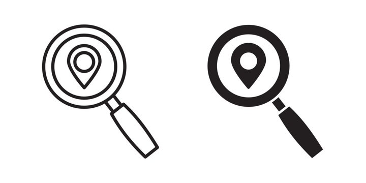 Search Location icon flat outline in black