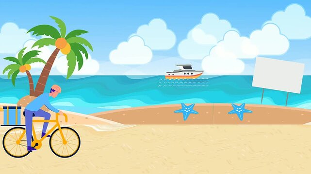 beach summer vacation animation sign, reusable banner illustration copyspace animated video.
