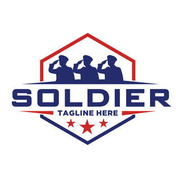 Soldier is saluting. Military logo design vector.