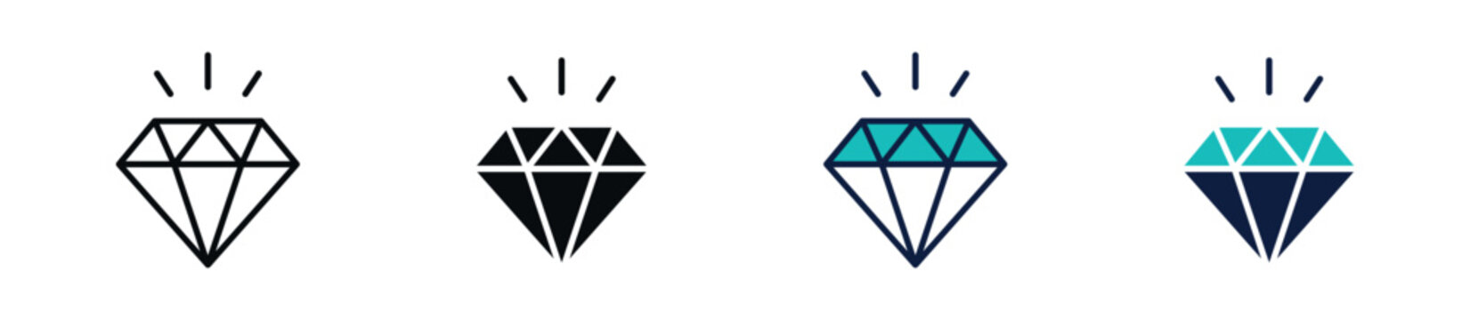 Diamond Icon Set, Gemstone, Jewelry, Luxury, Precious Stone, Outline, Solid, Dual-Tone Icons, Vector Illustration.