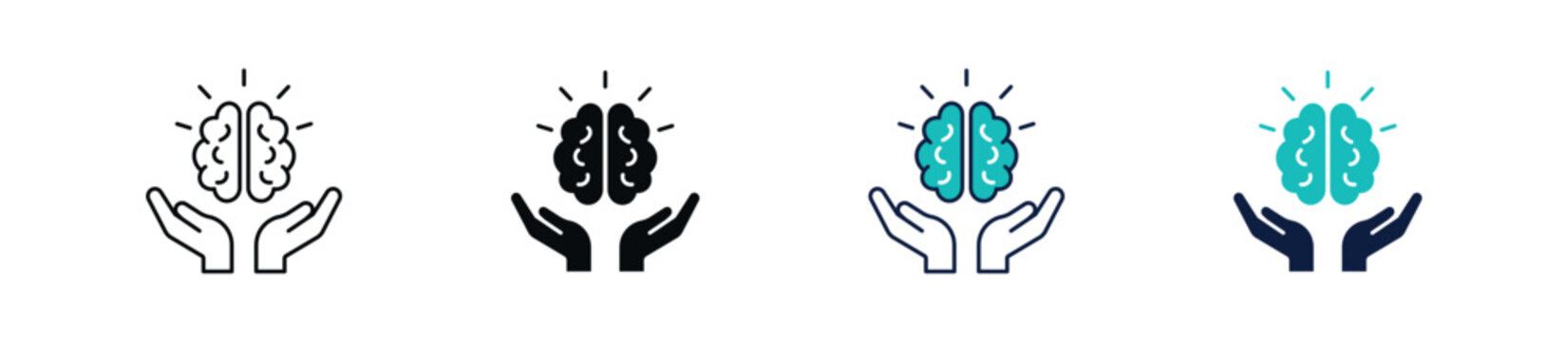 Brain Care Icon Set, Mental Health, Wellness, Psychology, Self Care, Healthcare Icons, Vector Illustration.