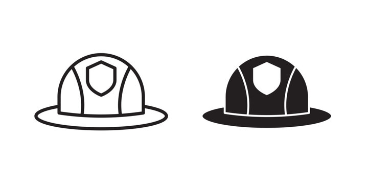 Firefighter hat icon flat outline in black