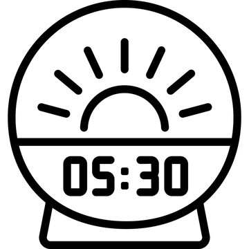 Sunrise Alarm Clock Line icon with Dawn Simulation Lamp and Wake Up Light