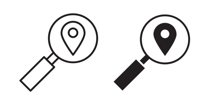 Search Location icon flat outline in black