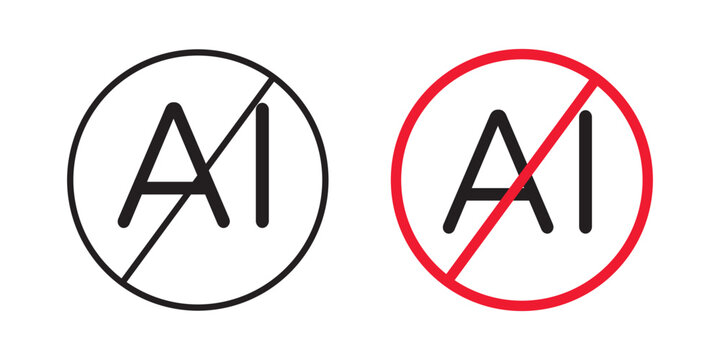No ai sign flat outline in black