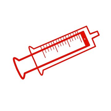 illustration of a syringe with red outline isolated on white background, simple syringe icon