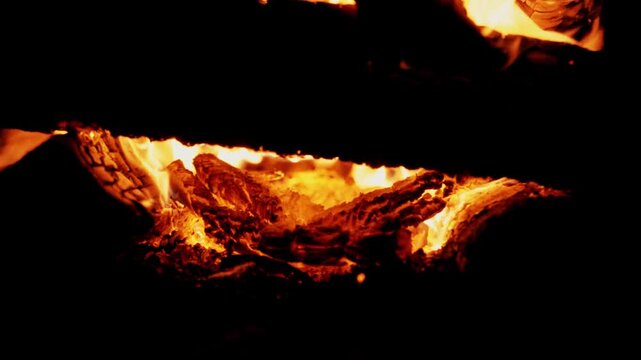 Birch wood burning in the oven