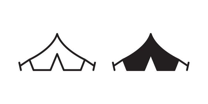 Tent icon flat outline in black
