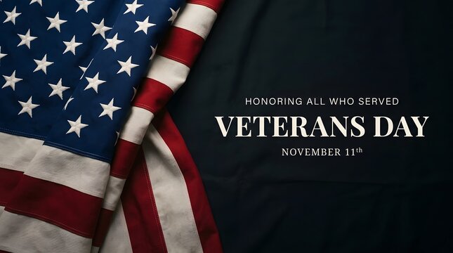 A beautiful and patriotic veterans day background featuring a folded american flag on a dark surface to honor military service members and national pride today