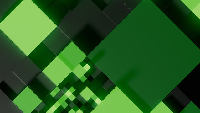 Abstract 3d render of green and black quadtree grid for technology background. 3d rendering illustration not AI