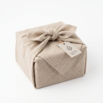 Natural Linen Wrapped Gift Box with Handmade Gift Tag