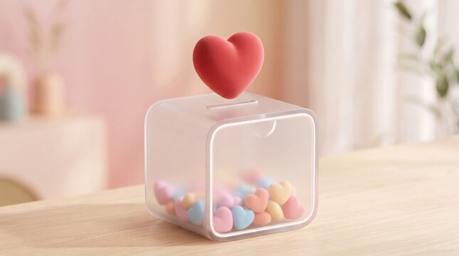 Heart Donation Box with Floating Red Heart for Charity and Giving Concept