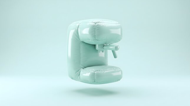 puffy 3d mint green coffee machine icon floating, cafe branding and coffee shop concept