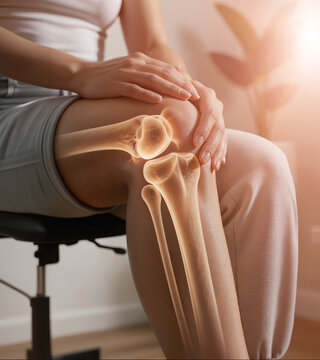 Medical Visualization of Human Knee Joint and Bones with Patient Touching Knee