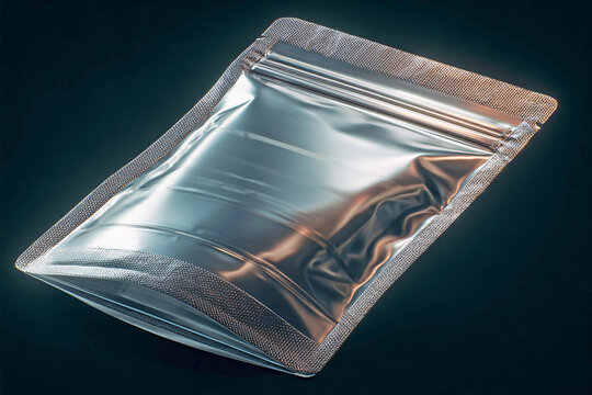 transparent plastic resealable pouch with crinkled texture on dark background