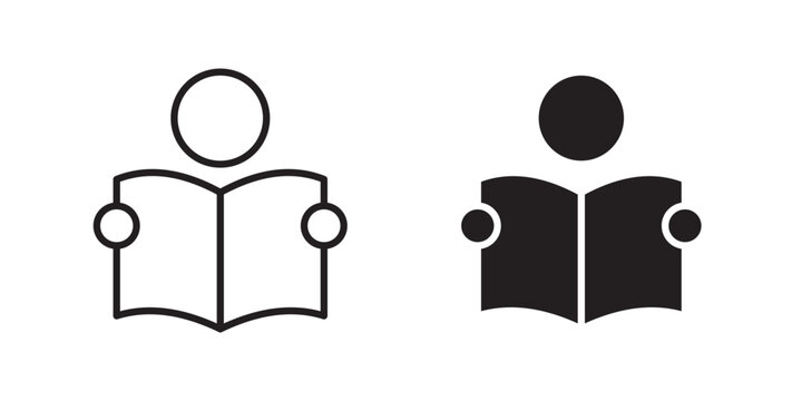 Book open reader icon flat outline in black
