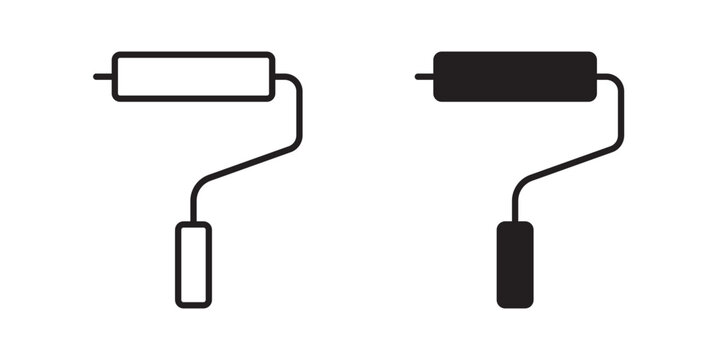 Paint roller icon flat outline in black
