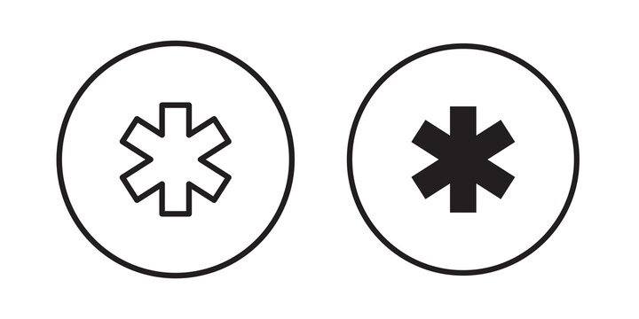 Asterisk icon flat outline in black