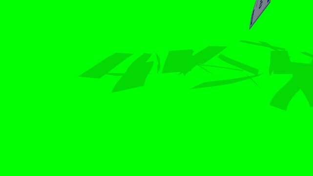 A 3D greenscreen animation of a stylized Kazakhstan Kazakhstani Tenge money stack completely breaking apart into flying banknotes. The KZT notes rise through the air before falling like money rain, co
