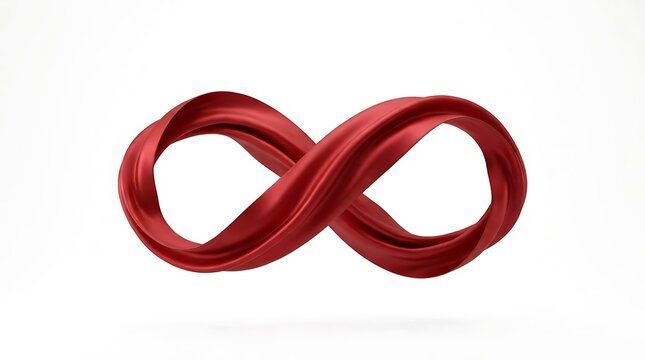 Red silk fabric twisted into an infinity symbol shape on white background