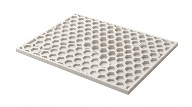 Hexagonal honeycomb silicone mat, white flexible rubber baking sheet with geometric pattern, heat resistant kitchen tool for cooling and drying isolated PNG with Transparent Background