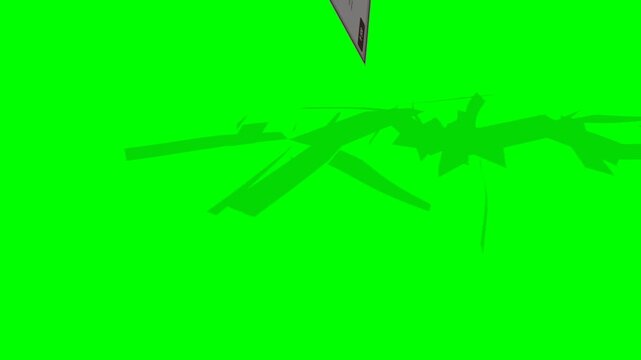 A 3D greenscreen animation of a stylized Indian Rupee money stack completely breaking apart into flying banknotes. The Rupee notes rise through the air before falling like money rain, colliding with t