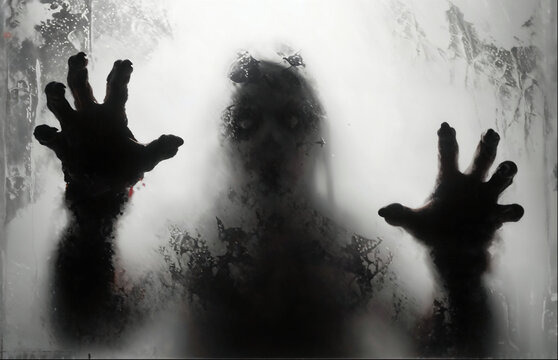 Scary Monster Silhouette Behind Frosted Glass Screaming and Reaching Out