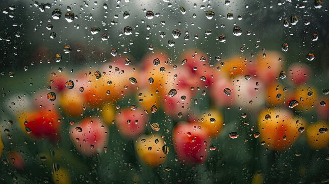 Raindrops covering a window