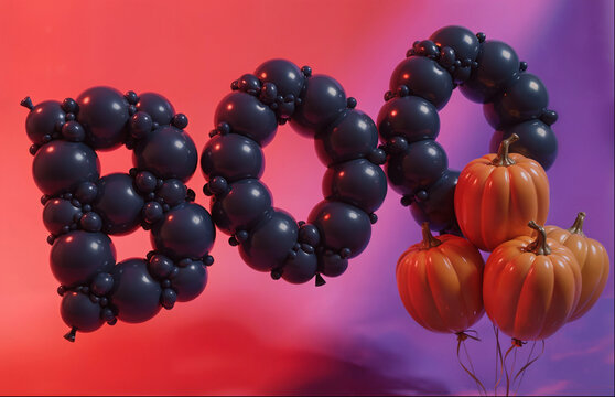 Halloween Background with "BOO" Balloon Letters and Pumpkins