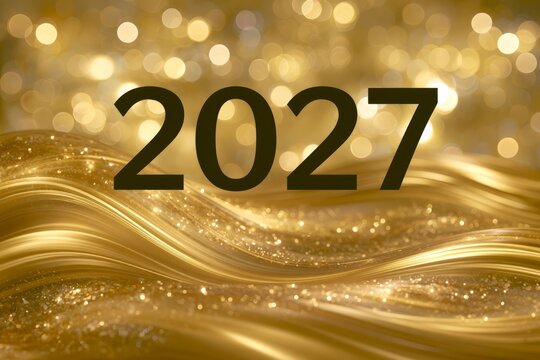 2027 new year celebration creating glittering gold bokeh background
