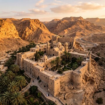 Aerial View of Saint Anthony's Monastery Among Egypt's Desert Mountains