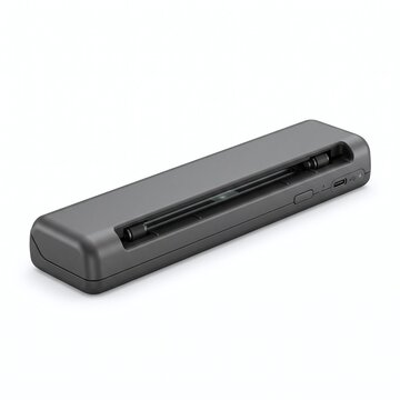 Compact portable document scanner and mobile electronic handheld office sheetfed digital hardware device isolated on white background